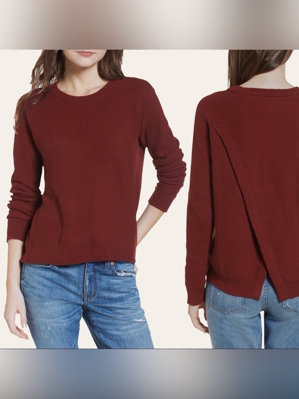 Madewell Province Cross Back Sweater XS Burnished Mahogany Knit Pullover